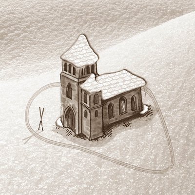 Kirche mit Ski Sepia.jpg